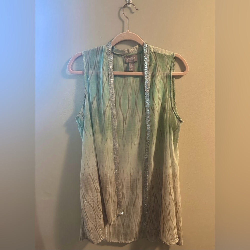Chicos Sequined Sleeveless Sheer Cardigan | 0